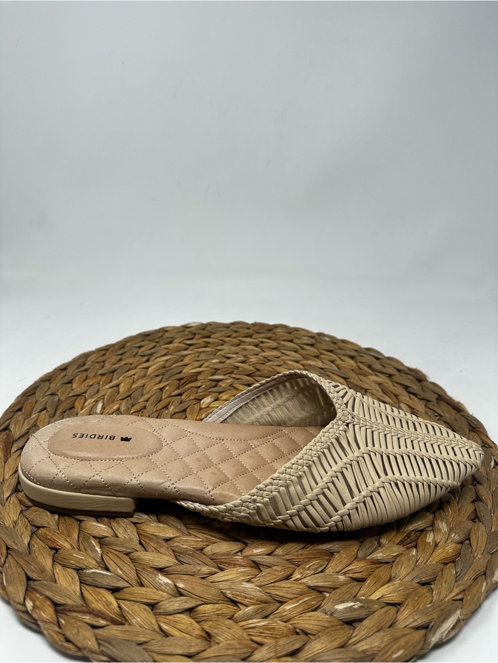 BIRDIES Swan Mule In Gold Woven Leather Size 9 Women's